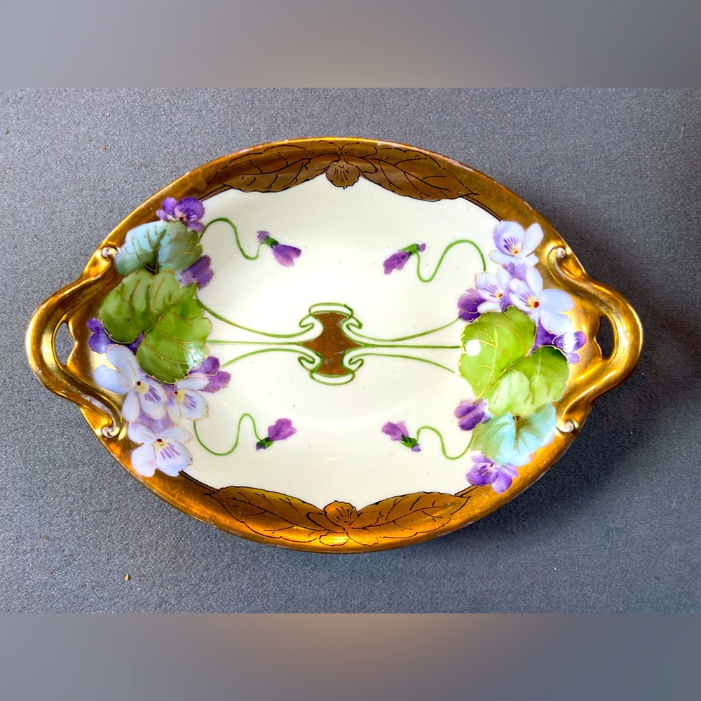 Oval Candy Dish Bowl by Pickard Imported from‎ France Porcelain Violets